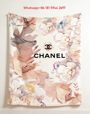 Chanel Flannel Throw Blanket Pink Floral & Bow Luxury Print IMG_7331
